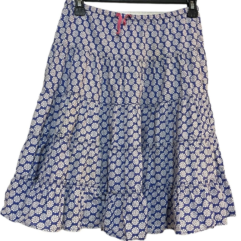 MINI BODEN Skirt Tiered Blue/White Floral Pull On Size 11-12